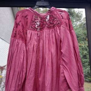 Free People  Beaded Embroidered Top. Dark Red Size Large